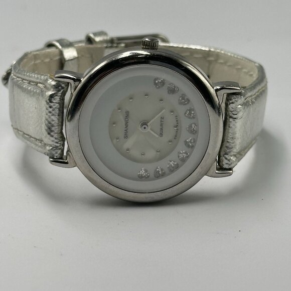 Vintage Shannons Watch Women Silver Tone Rotating Heart Dial New Battery 8.5" - Picture 9 of 14